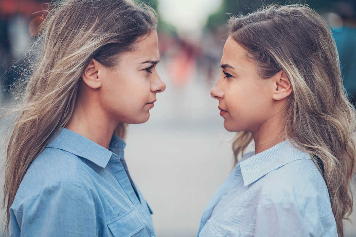 Counselling for Twins, Oxted, Surrey, twin girls facing each other